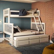 Treliche com Cama de Casal Branco Lavado c/ Cama Auxiliar 3 Gavetas Madeira Pinus - Saraiva Treliche com Cama de Casal Branco Lavado c/ Cama Auxiliar 3 Gavetas Madeira Pinus - Saraiva