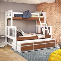 Treliche com Cama de Casal Branco Lavado/Carvalho c/ Cama Auxiliar 3 Gavetas Madeira Pinus - Saraiva Treliche com Cama de Casal Branco Lavado/Carvalho c/ Cama Auxiliar 3 Gavetas Madeira Pinus - Saraiva