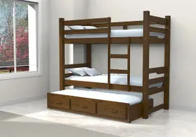 Treliche de Madeira de Solteiro com Cama Auxiliar e 3 Gavetas - Imbuia