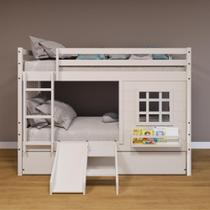 Treliche Infantil com Janela Escorregador e Cortina Madeira Maciça Branco Housin Treliche Infantil com Janela Escorregador e Cortina Madeira Maciça Branco Housin