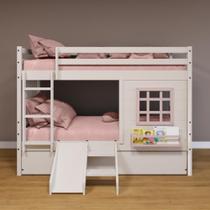 Treliche Infantil com Janela Escorregador e Cortina Madeira Maciça Branco/ Rosa Housin