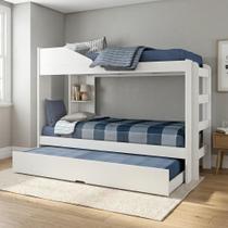 Treliche Solteiro com Cama Auxiliar, Prateleira e Proteção Antiqueda Indy Branco