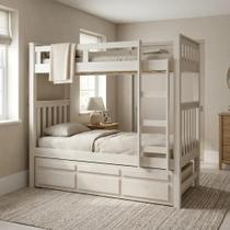 Treliche Solteiro Madeira Maciça com Cama Auxiliar e 3 Gavetas Branco