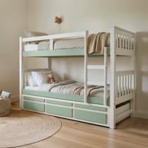 Treliche Solteiro Madeira Maciça com Cama Auxiliar e 3 Gavetas Branco/Verde Treliche Solteiro Madeira Maciça com Cama Auxiliar e 3 Gavetas Branco/Verde