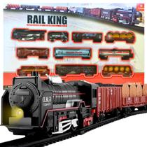 Trem Brinquedo Locomotiva 9 Vagões Trenzinho Classico Luz Som Castela