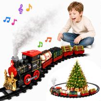 Trem com Fumaça 4 Vagões 12 Trilhos Ferrovia Presente Natal