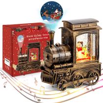 Trem de lanterna Snow Globe com projeção de trenó de Papai Noel Trem de lanterna Snow Globe com projeção de trenó de Papai Noel