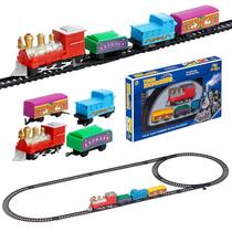 Trem Elétrico Locomotiva Com Pista Vagões Miniatura Infantil Trilho Trenzinho Art Brink