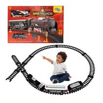 Trem Ferroviário de Brinquedo com Vagões Trilhos Luz e Som Realista Trenzinho Locomotiva Miniatura