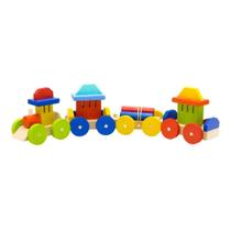 Trem Grande Madeira 4 Vagões Formas Brinquedo Educativo Pedagógico