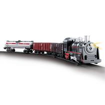 Trem Locomotiva à pilhas com 3 vagões, circuito de trilhos, luz e som 85,5 cm