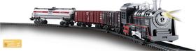 Trem Locomotiva com Luz e Som DM Toys 4 Vagoes 16 Pecas Pista Oval Medindo 240cm Brinquedo