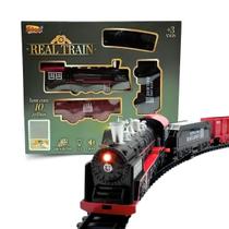 Trem Locomotiva Com Luz e Som Infantil Com Trilhos E 2 Vagões Brinquedo Infantil Educativo Completo 13 Peças Zoop
