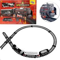 Trem Locomotiva Miniatura 3 Vagões 15 Trilhos com Som e Luz