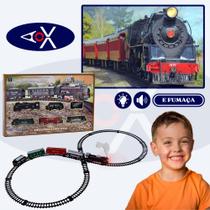 Trem Locomotivo Com Luz Sons e Fumaça Trilhos E Vagões Brinquedo Infantil Colecionador