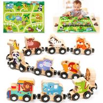 Trem magnético de madeira Montessori Toys Brialice de 1 a 3 anos Trem magnético de madeira Montessori Toys Brialice de 1 a 3 anos