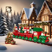 Trem Natalino de Madeira Decoração Árvore Enfeite de Natal Brinquedo Infantil Pintado Trenzinho MDF