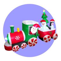 Trem Natalino Papai Noel Inflável C/Luz Enfeite Natal 2,30m