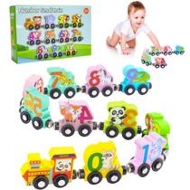 Trem Trenzinho de Brinquedo Para Bebê Criança 11 Peças Magnético de Madeira Brinquedo Educativo Infantil