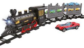 Trem Trenzinho Locomotiva Transporte Com 4 Carrinhos