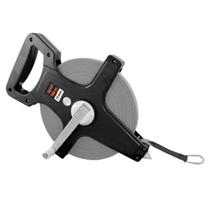 Trena de Fibra de Vidro Aberta Famastil 100m x 13mm com Fita Resistente, Corpo Aberto e Manivela Retrátil Para Obras, Topografia e Agricultura