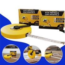 Trena Longa em Fibra de Vidro com Manivela, Fita Métrica Flexível e Resistente, Ideal para Medições Externas em Obras, Terrenos e Construção