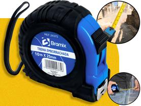 Trena Métrica Emborrachada 10m x 25mm Bramix Profissional Resistente P/ Medição De Obras Construção De Longa Distância