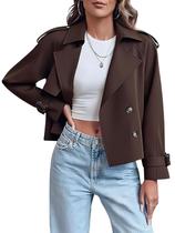 Trench Coat Ebossy Feminino Peito Duplo Curto Marrom Trench Coat Ebossy Feminino Peito Duplo Curto Marrom