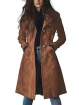 Trench Coat utcoco, couro de camurça comprido, marrom de peito único