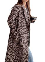 Trench Coat utcoco Leopard Long Wool para mulheres Coffee XS