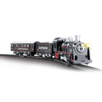 Trenzinho Elétrico Pista Locomotiva Ferrorama Infantil c/ 2 Vagões Som e Luz DM Toys DMT5373