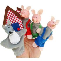 Três porquinhos dedo e toy de história de fantoches de lobo, boneca de teatro de contação de histórias para crianças crianças (três porquinhos e lobo) - DIY-SCIENCE
