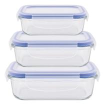 Tres Potes Hermeticos de Vidro retangular 330/600/1040ML Tres Potes Hermeticos de Vidro retangular 330/600/1040ML