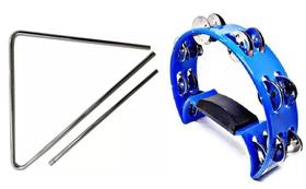 Triângulo de Aço Médio 23 cm+ Pandeirola Meia Lua