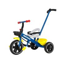 Triciclo Azul Infantil UNITOYS com Empurrador Dirigível e Cinto de Segurança