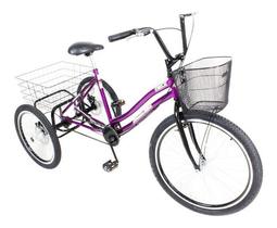 Triciclo Bicicleta 3 Rodas Pedal Twice Aro 26 Roxo- Freio a disco