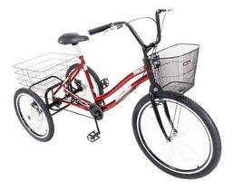 Triciclo Bicicleta 3 Rodas Pedal Twice Aro 26 Vermelho- Freio a disco