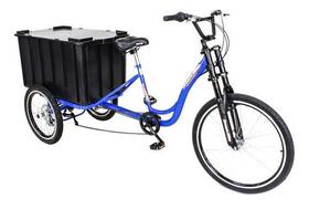Triciclo Carga Multiuso 150kg Marchas Caixa Fechada Azul