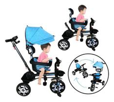 Triciclo Carrinho Infantil Empurrador Cestinha Pedal Azul