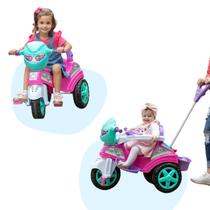 Triciclo Carrinho Rosa Menina Bebê Com Empurrador E Pedal