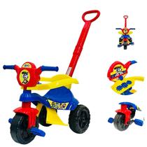 Triciclo Com Pedal Motoca Haste Kemotoca Azul Dog Menino