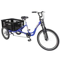 Triciclo De Carga P/ 150kg Multiuso Caixa Vazada Azul