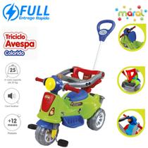Triciclo De Pedal 2 Em 1 Motoca Infantil Avespa Verde Com Haste e Proteção Suporta 25kg
