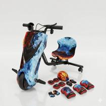 Triciclo Drift Elétrico Cor Gelo e Fogo 36V 250W Bluetooth e Kit Proteção sem amortecedor