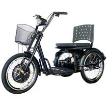Triciclo Elétrico 800W Assento com Almofada Freio a Disco Alarme Fox Preto