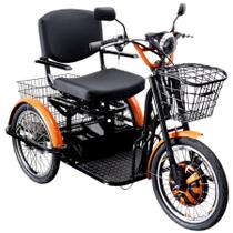 Triciclo Elétrico 800W Cadeira Giratória Almofadada Suspensão Preto com Laranja