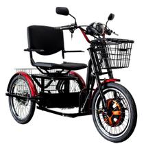 Triciclo Elétrico 800W Cadeira Giratória Almofadada Suspensão Preto com Vermelho