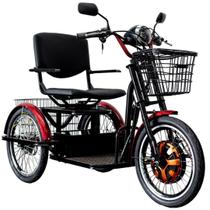 Triciclo Elétrico 800W Cadeira Giratória Almofadada Suspensão Preto com Vermelho - Midori
