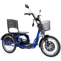 Triciclo Elétrico 800W Lítio Ré Farol e Alarme Fox Azul com Cestinha