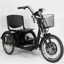 Triciclo Elétrico 800W Lítio Ré Farol e Alarme Fox Preto com Cestinha